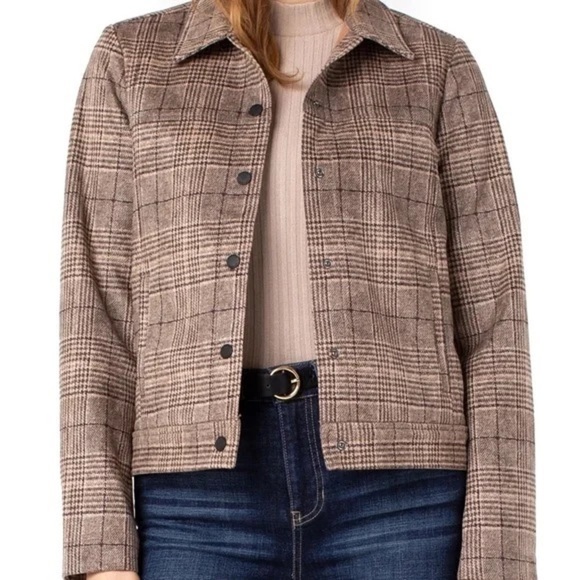 Liverpool Jackets & Blazers - LIVERPOOL Tan and Black Plaid Faux Suede Button Up Super Soft Jacket Size XS